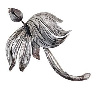 VTG Signed Danecraft Sterling Silver Floral Brooch Mid Century 1940s-1960s